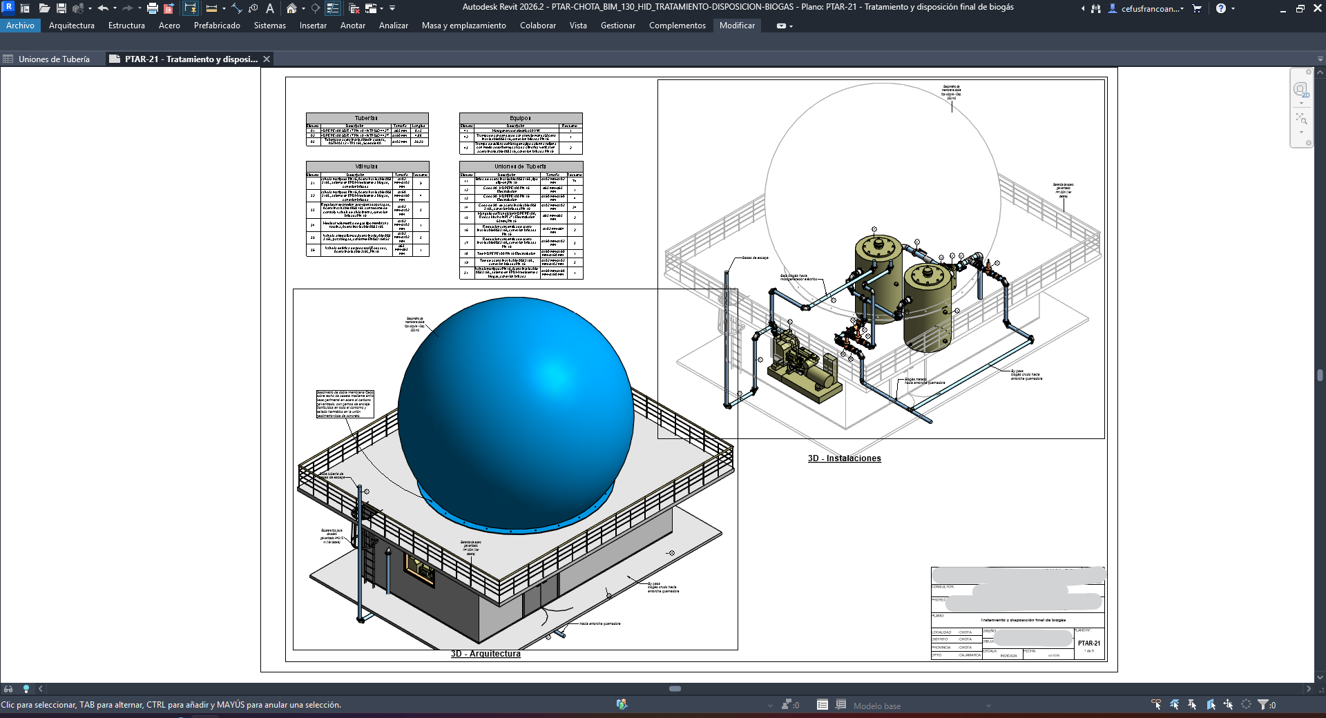 Tratamiento de biogás — vistas 3D